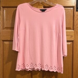 Investments Pretty In Pink Scalloped- 3/4 Sleeve Knit Top Size Large